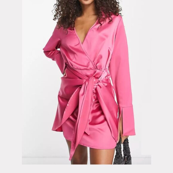 AX Paris Pink Satin Wrapped Dress Size 10 - From ASOS - Picture 1 of 6